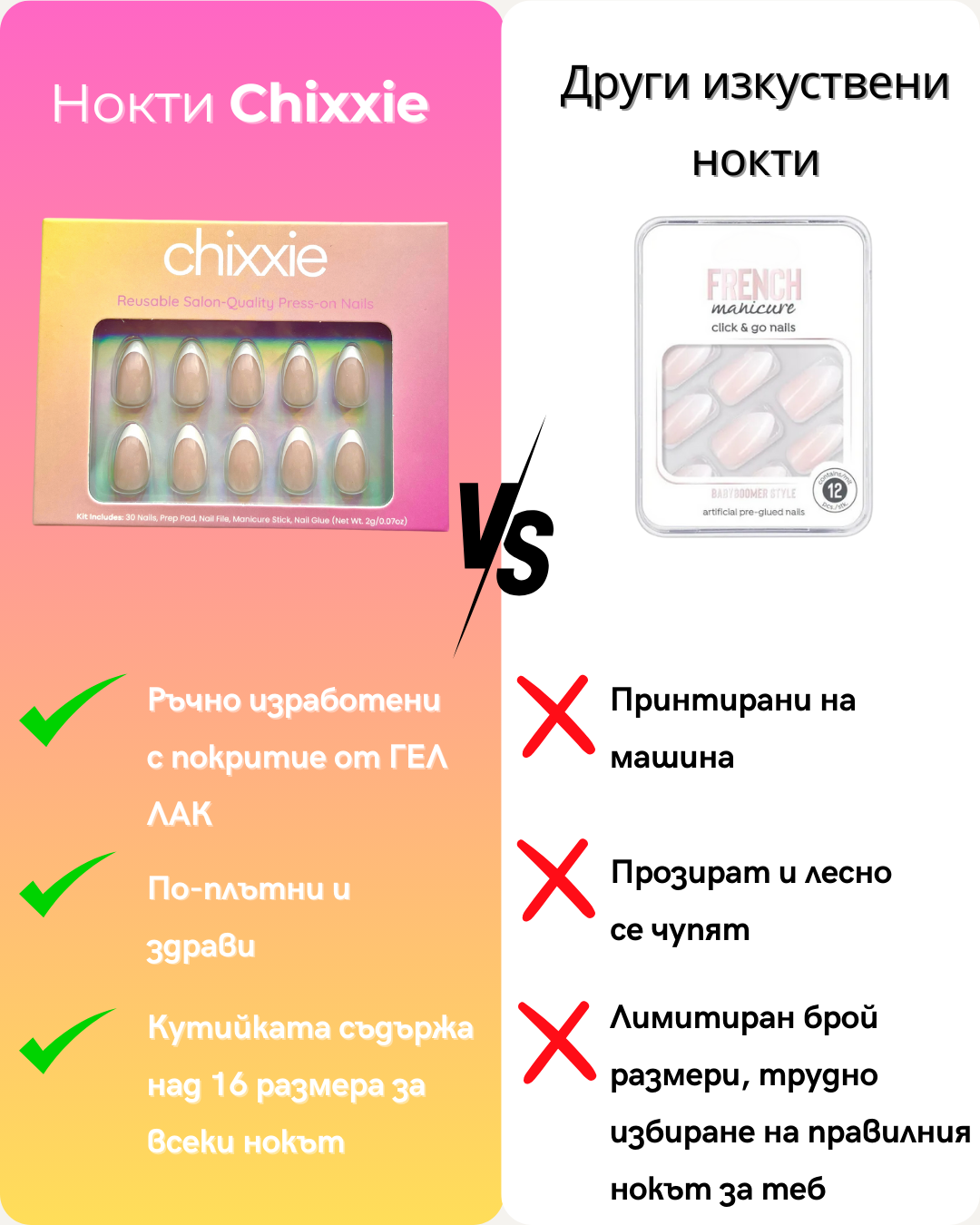 сравнение между изкуствените нокти