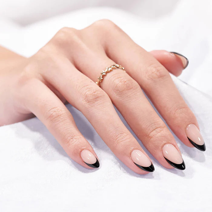 Black French Almond Nails - Chixxie