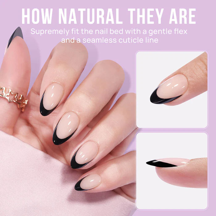 Black French Almond Nails - Chixxie