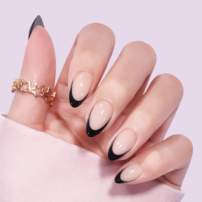 Black French Almond Nails - Chixxie