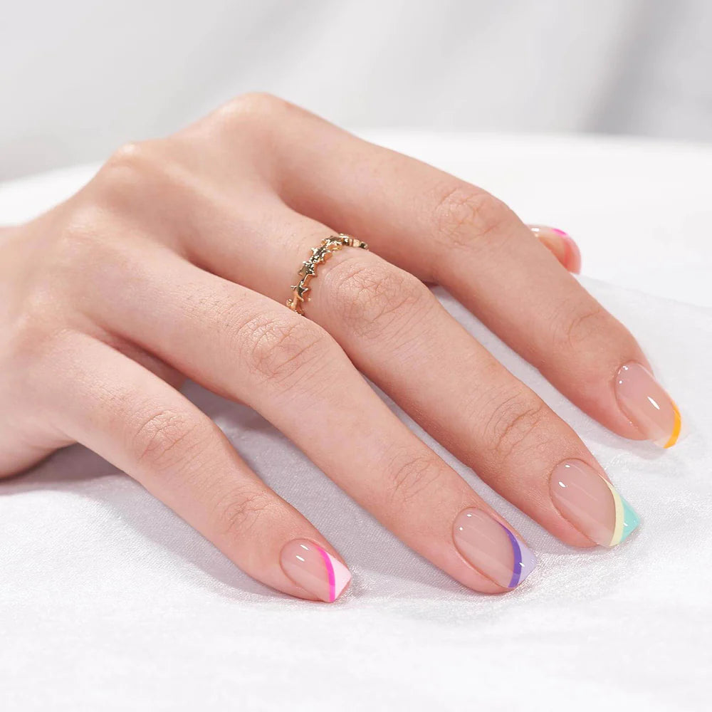 Pastel Curves Square Nails - Press On Nails - Chixxie