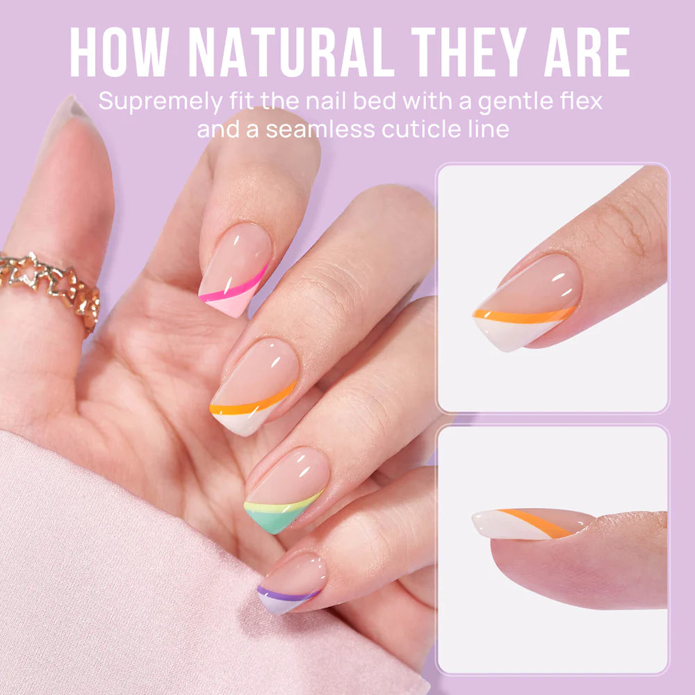 Pastel Curves Square Nails - Press On Nails - Chixxie