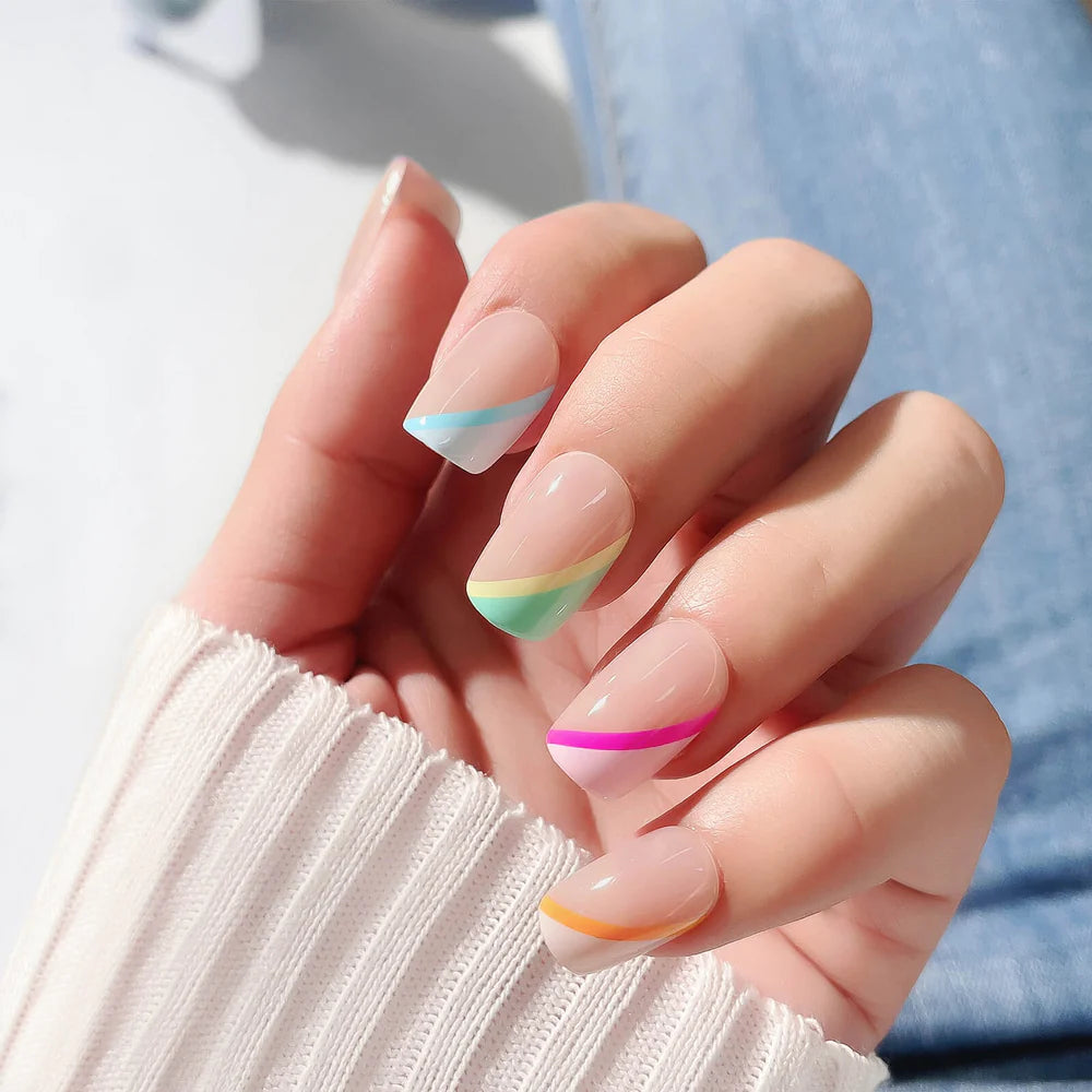 Pastel Curves Square Nails - Press On Nails - Chixxie